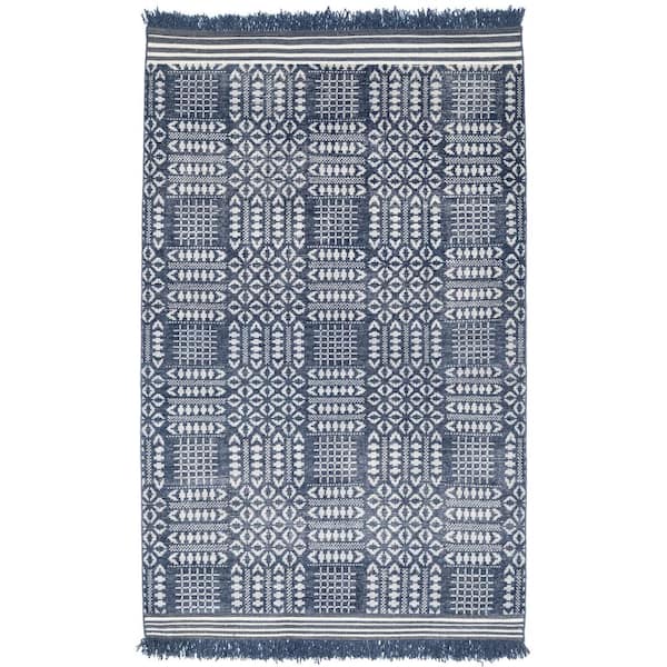 NUSTORY Blue 5 ft. x 8 ft. Rectangle Geometric Wool, Cotton Area Rug