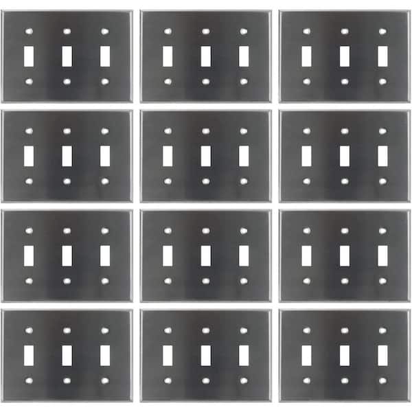 3-Gang Silver 1-Toggle/1-Switch UL Listed Plastic Switch Wall Plate (12-Pack)