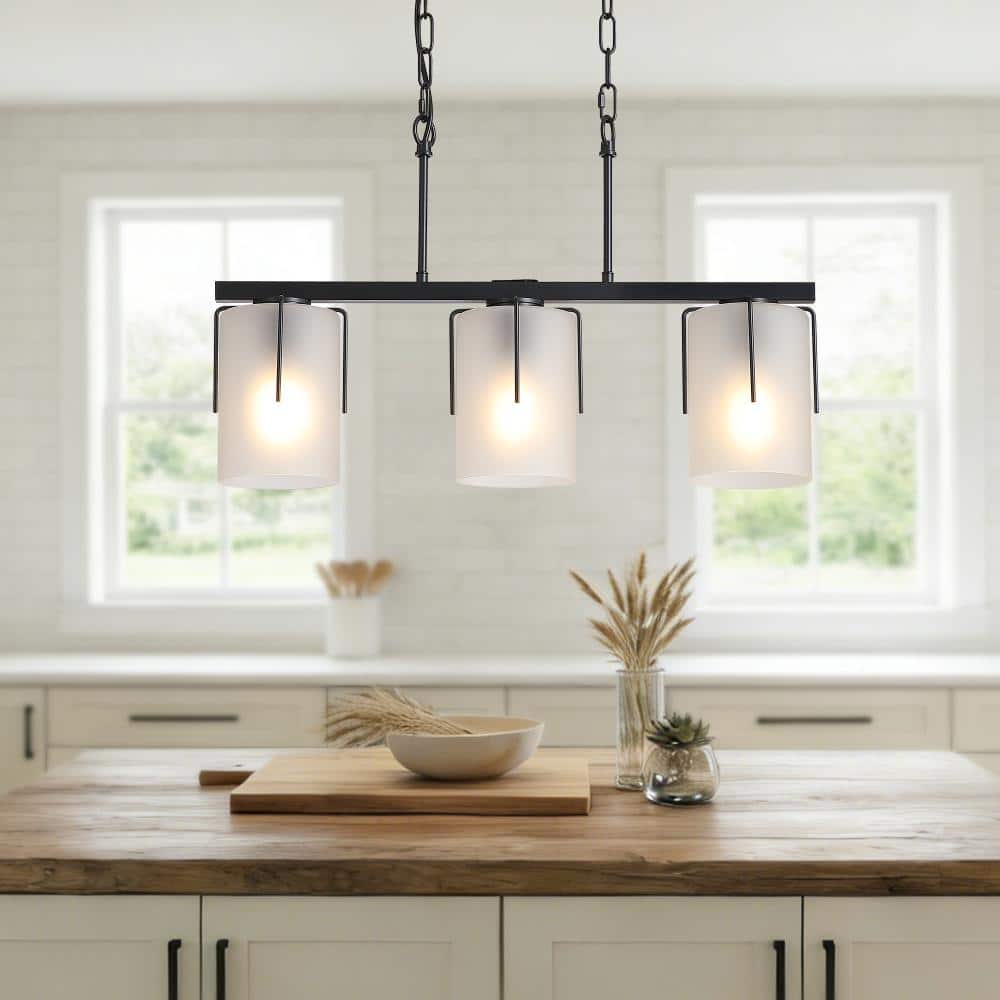 25.2 in. Modern Black 3-Light Linear Chandelier with Milky White Frosted Glass Shades, Adjustable Height price history on PriceWatchPro