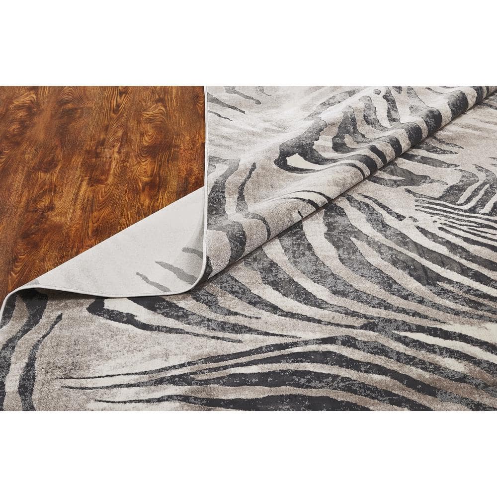 Gray and Charcoal Synthetic Zebra Print Area Rug