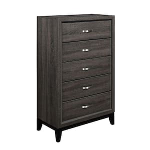 16.5 in. Gray 5-Drawer Wooden Chest of Drawers