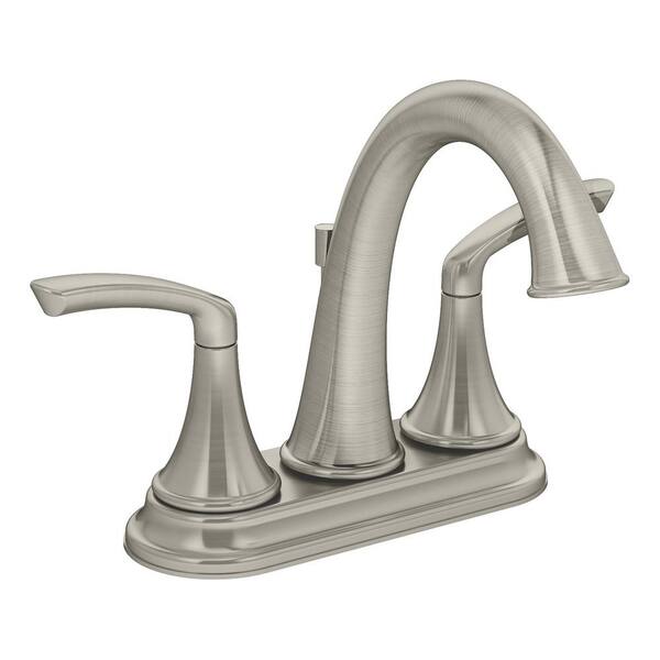 Symmons Elm 4 in. Centerset 2-Handle Bathroom Faucet with Drain Assembly in Satin Nickel (2.2 GPM)