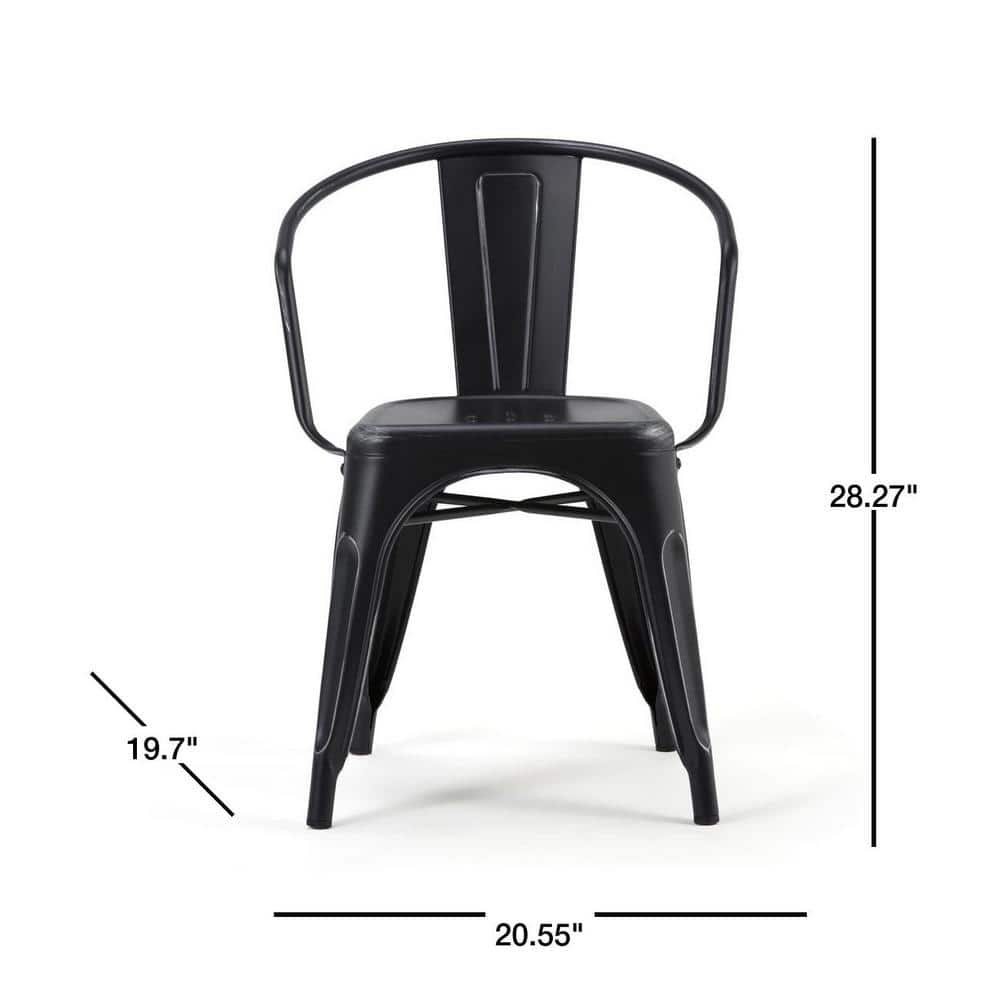 Larkin Distressed Black and Silver Metal Dining Arm Chair Set
