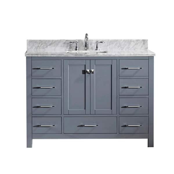 Virtu USA Caroline Avenue 49 in. W Bath Vanity in Gray with Marble Vanity Top in White with Square Basin