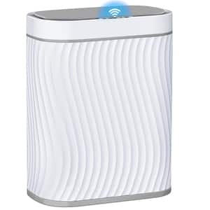 Water-Resistant Automatic Touchless Lid 2.6 Gallon White and Gray Indoor Recycling Bin