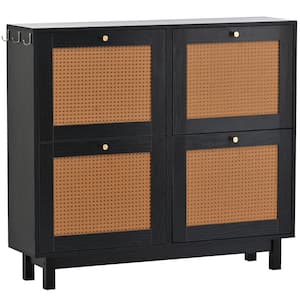 41.70 in. W x 10.20 in. D x 37.10 in. H Black Linen Cabinet Shoe Cabinet with 4 Flip Drawers