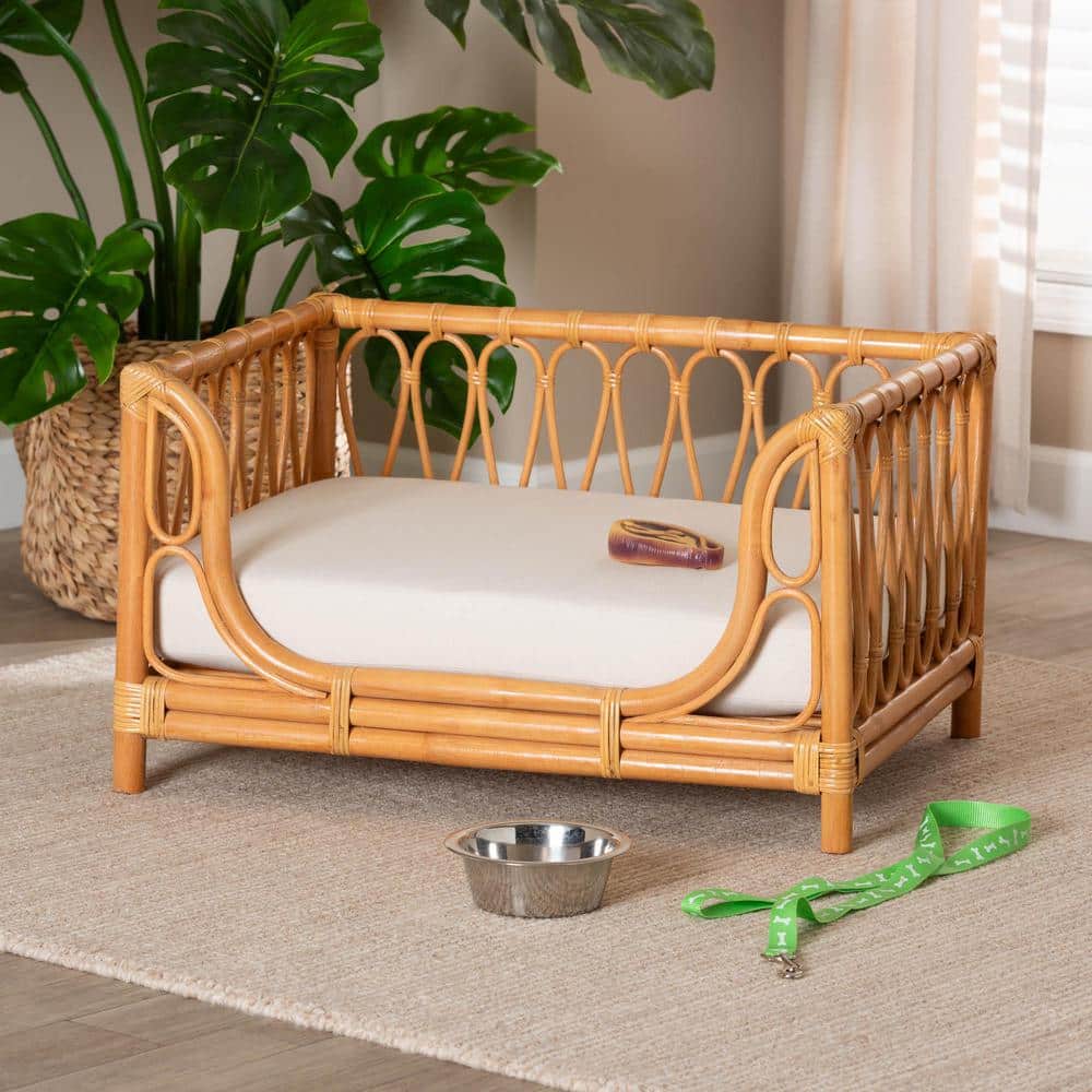 Kierra Small Honey Rattan Bohemian Elevated Pet Bed