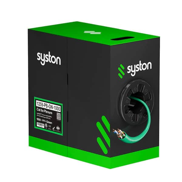 Syston Cable Technology 1000 ft. Green CMP (Plenum Rated) CAT6E 600 MHz 23 AWG Solid Bare Copper Ethernet Network Data Cable - Bulk No Ends
