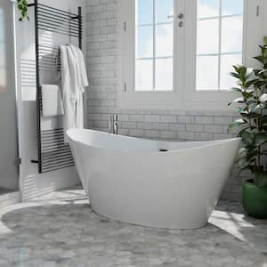 67 in. Luxury Freestanding Bathtub Stand Alone Flatbottom Acrylic Soaking SPA Tub Modern Style in White