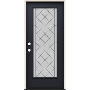 36 in. x 80 in. Right-Hand Full Lite Harris Decorative Glass Black Fiberglass Prehung Front Door