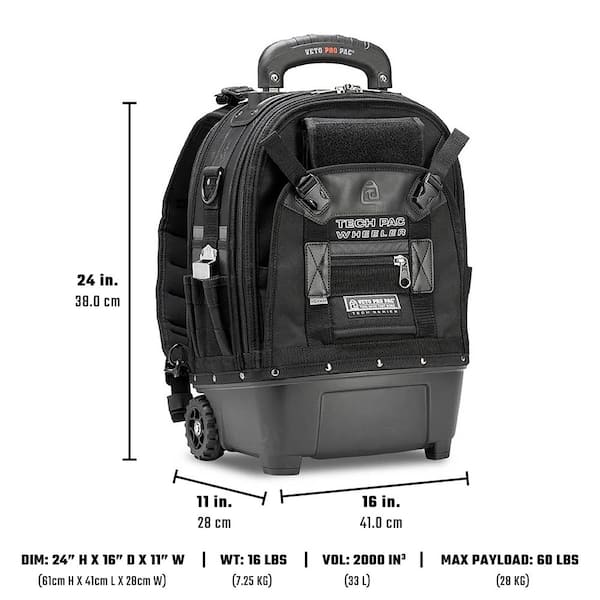VETO PRO PAC 16 in. Blackout Large Wheeled Backpack VPP10874 - The
