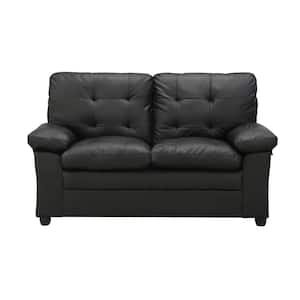 Juliette 60 in. Black Solid Faux Leather 2-Seat Loveseat with Tufted Back
