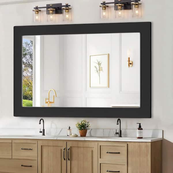 36 in. W x 54 in. H Classic Black Rectangular Wood Frame Bathroom Vanity Wall Mirror / Full Body Mirror