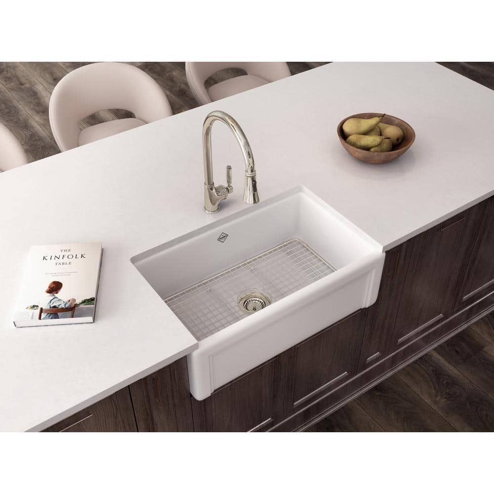 White Fireclay 30" Single Bowl Farmhouse Kitchen Sink