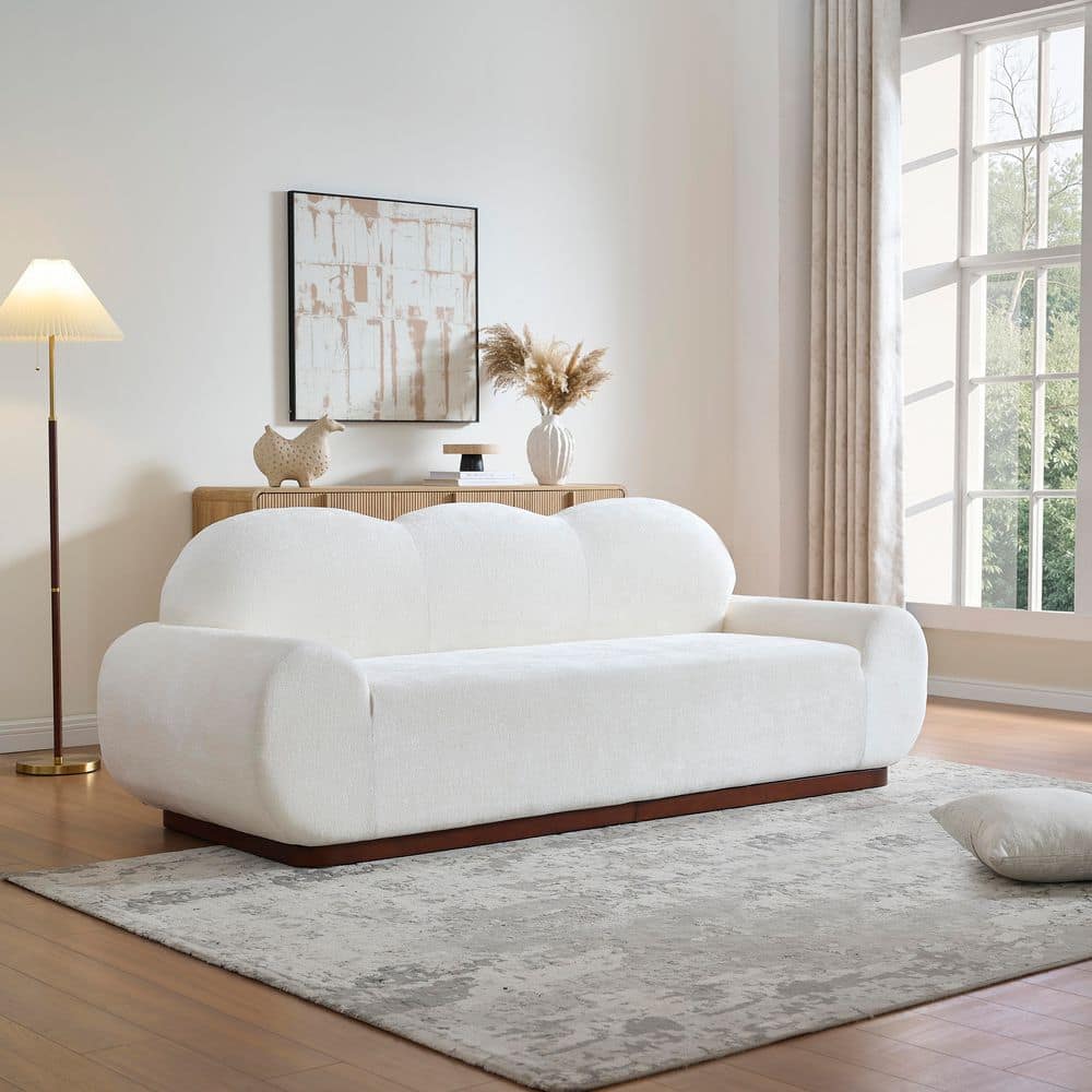 Geralt 88 in. Round Arm Cloud Curved Chenille 3-Seater Sofa, Snow White price history on PriceWatchPro