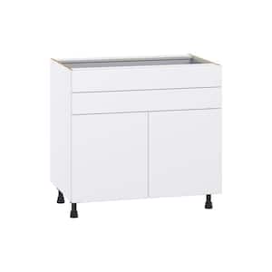 Fairhope Bright White Slab Assembled Base Kitchen Cabinet with 2 Drawers (36 in. W x 34.5 in. H x 24 in. D)