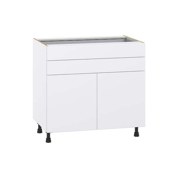 J COLLECTION Timberline 36 in. W x 24 in. D x 34.5 in. H Assembled Slab Base Kitchen Cabinet in Bright White with 2 5 in. Drawers