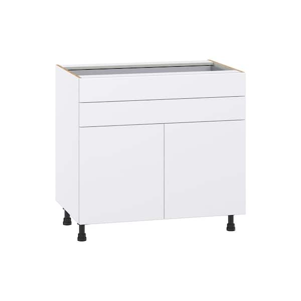 J COLLECTION Fairhope Bright White Slab Assembled Base Kitchen Cabinet with 2 Drawers (36 in. W x 34.5 in. H x 24 in. D)