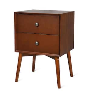 18 in. Brown Rectangle Wood End Table with 2-Drawers