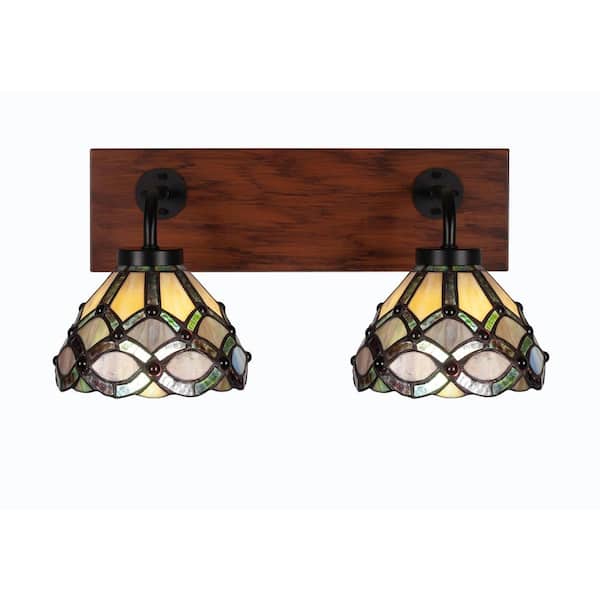 Unbranded Kirby 17.25 in. 2-Light Matte Black and Painted Wood-look Metal Vanity Light