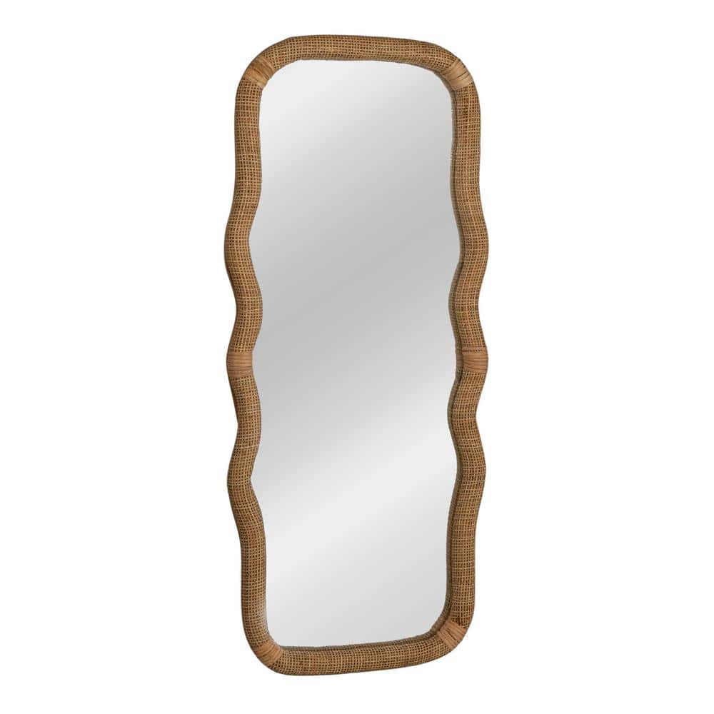 Natural Wavy Handwoven Rattan Cane Rectangular Vanity Mirror