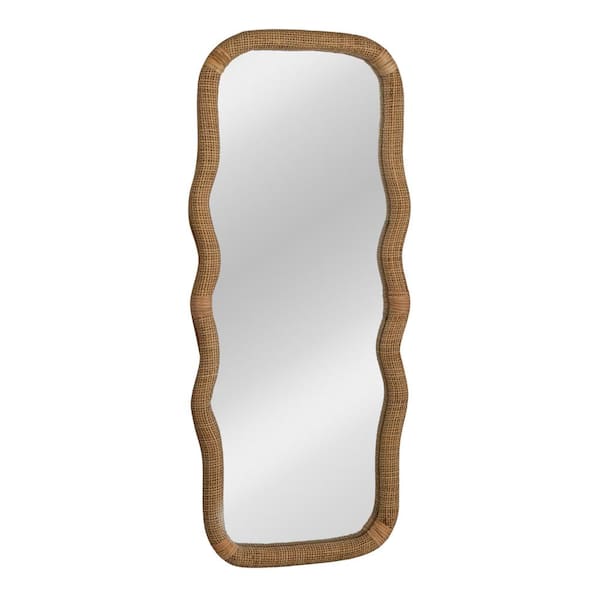 18.9 in. W x 31.5 in. H Rectangle Handwoven Rattan Cane Wavy Natural Decorative Mirror