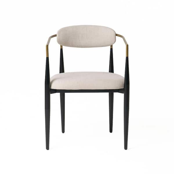 Buchtel Light Grey and Gold Arm and Black Dining Chair
