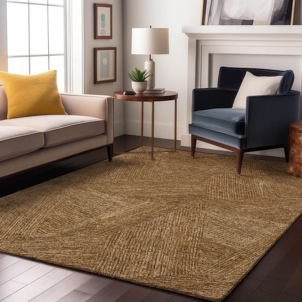 Mayfield Premium Machine Washable Abstract AMF991 Gold 3 ft. x 4 ft. Area Rug