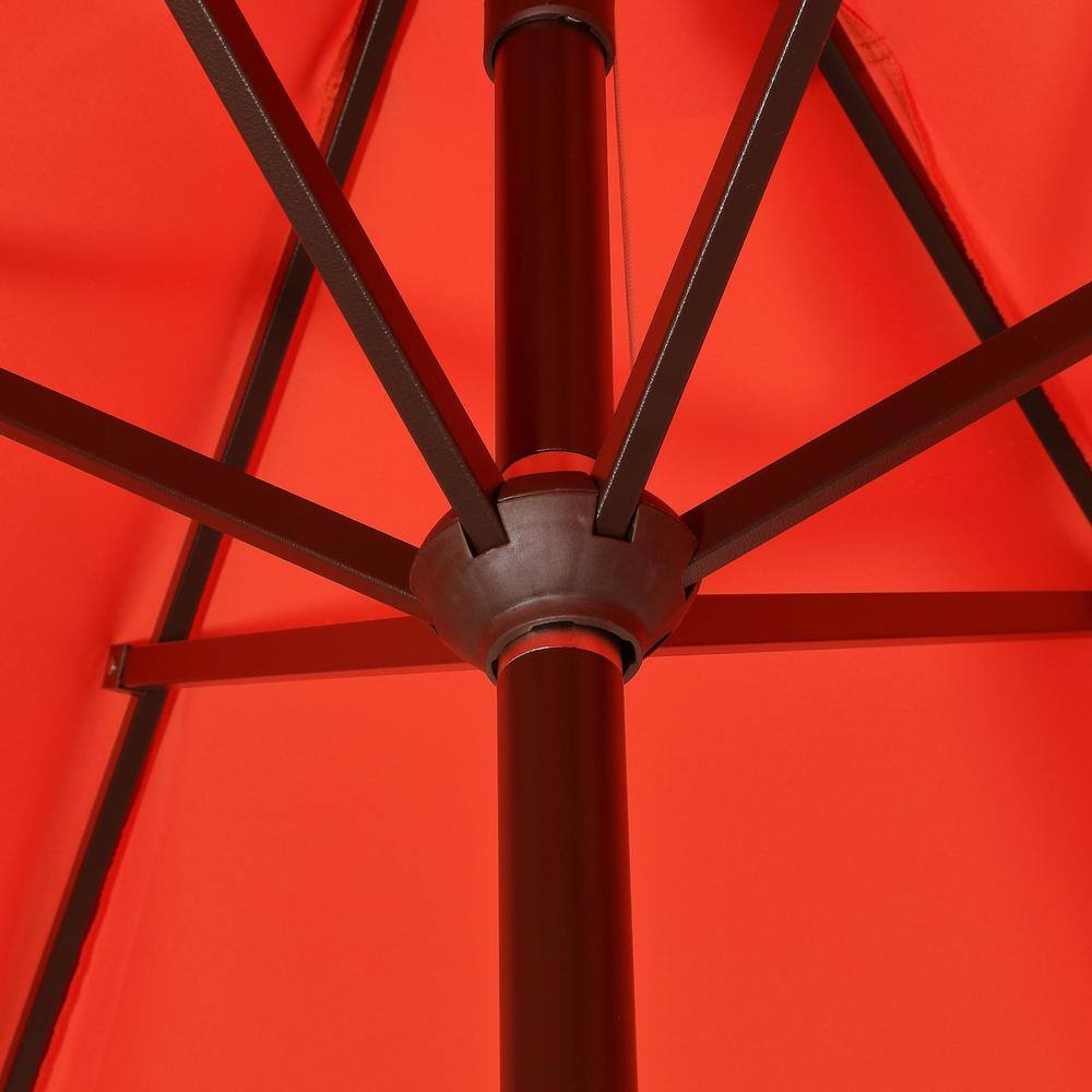 Collins 9 ft. Coral Red and Cream Tassel Patio Umbrella with Auto-Tilt