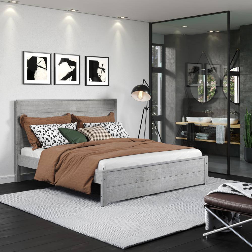 Hampton Driftwood King Size Pine Wood Bed with Headboard