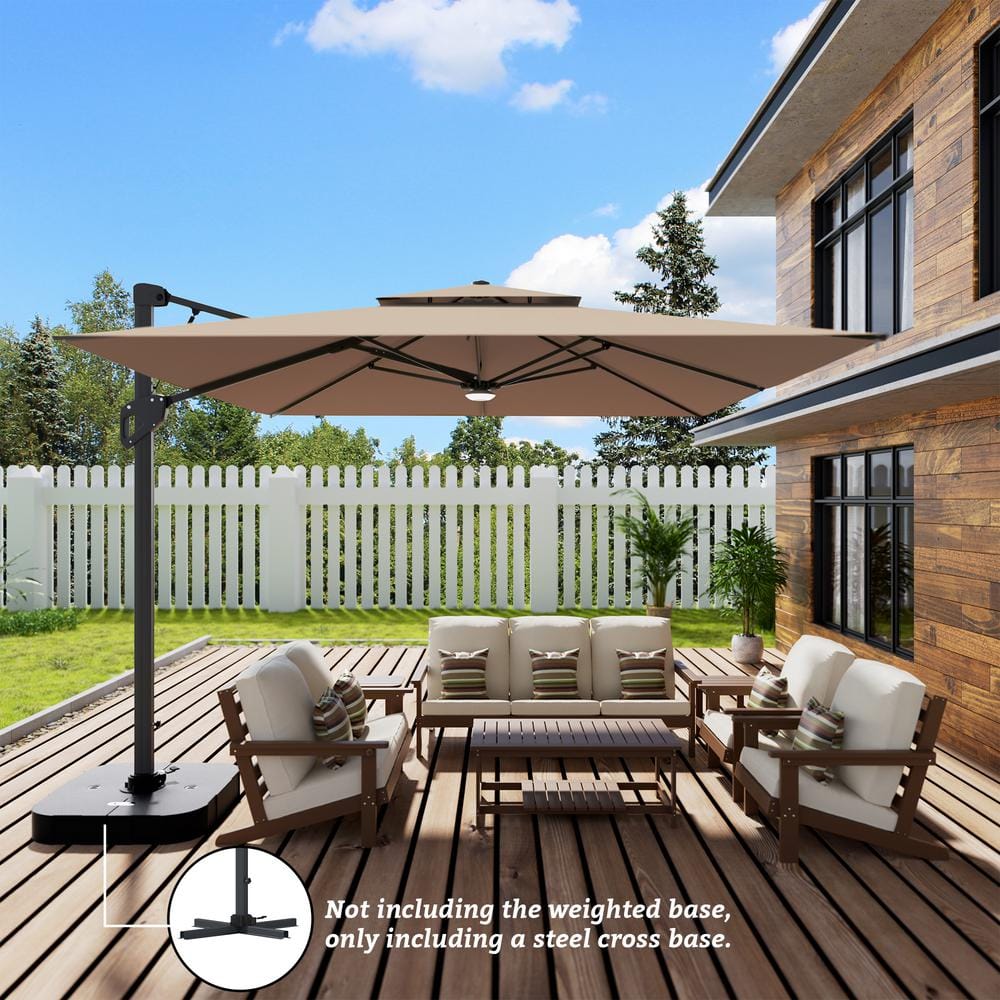 10 ft. Aluminum and Steel Cantilever Outdoor Patio Umbrella With LED Light 