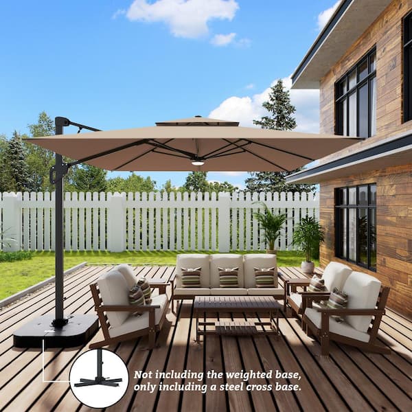 Boyel Living 10 ft. Aluminum and Steel Cantilever Outdoor Patio Umbrella With LED Light in Tan