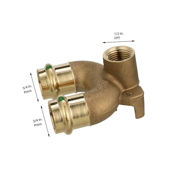 ProPress 3/4 in. Press x 1/2 in. FPT Zero-Lead Bronze 180-Degree Double Drop Elbow