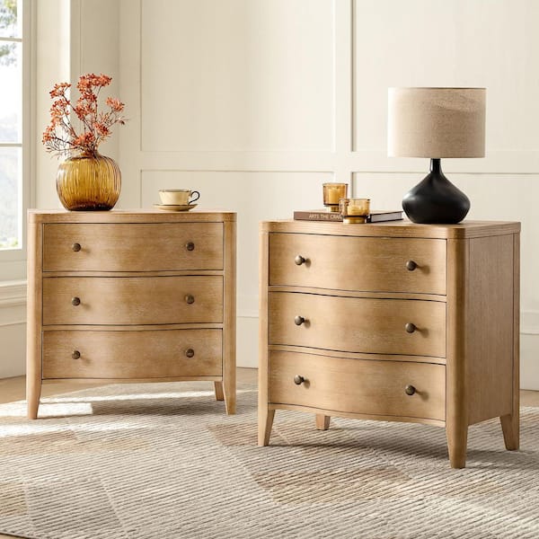 Enzio Natural 3-Drawer 27 in. W Nightstand with Built-In Charging Station (Set of 2)