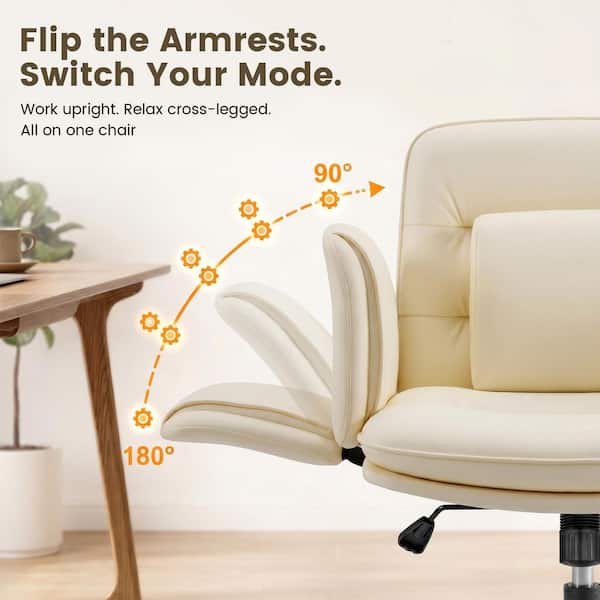 LACOO Comfortable Oversized PU Leather Criss Cross Chair in Beige
