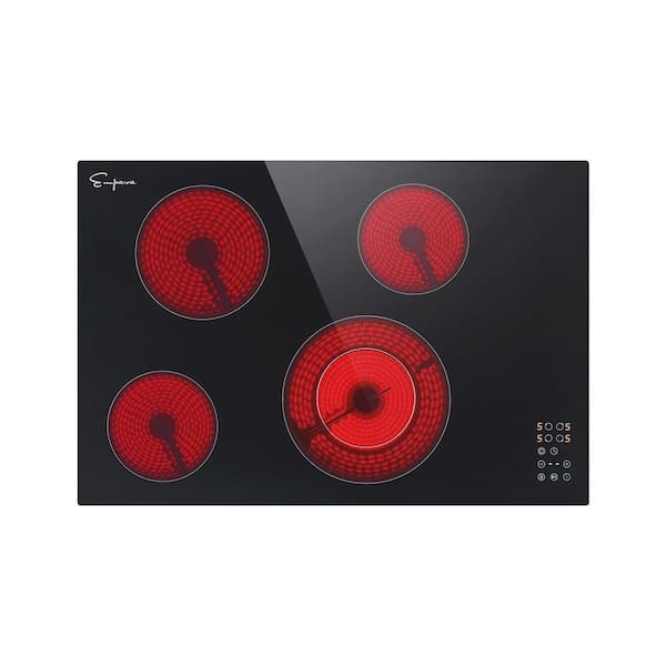 Empava 30 in. ETL-Certified 4 EGO Heating Elements Electric Radiant Cooktop 240V 6700W Built-In Stove, Ceramic Glass, Black