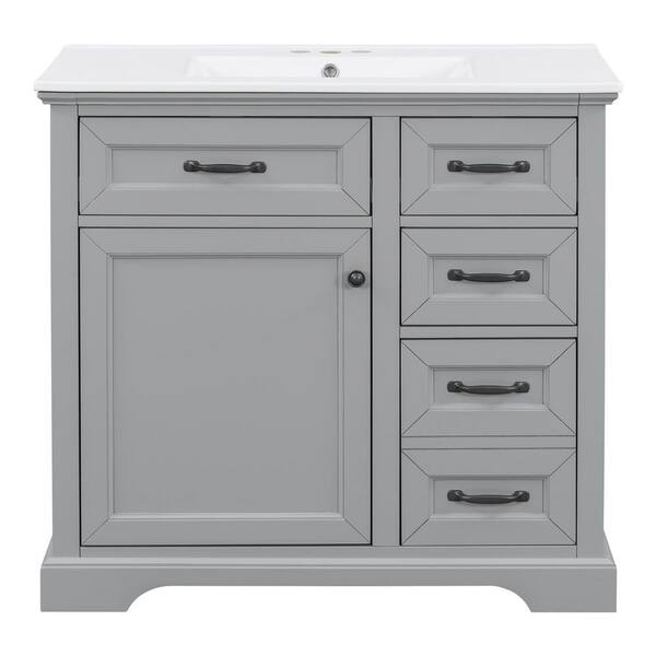 36 in. Freestanding Light Gray Bath Vanity with White Ceramic Top Unassembled
