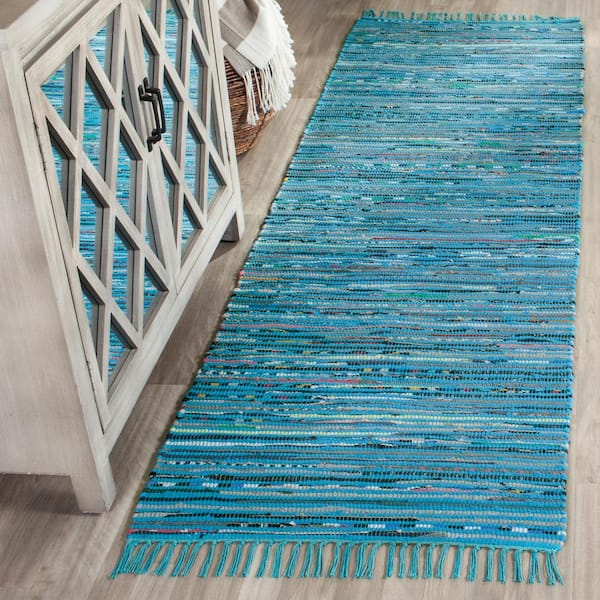 Rag Rug Turquoise/Multi 2 ft. x 5 ft. Striped Runner Rug
