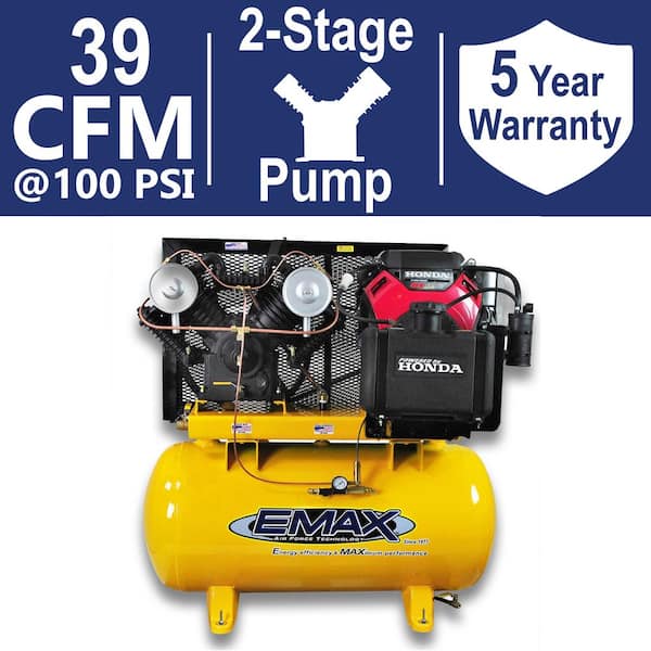 EMAX Industrial E450 Series 60 Gal. 175 PSI 18HP 39CFM  2-Stage Stationary Honda Driven Air Compressor