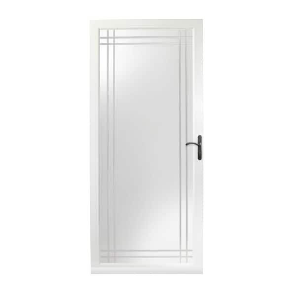 Andersen 3000-Series 36 in. x 80 in. White Right-Hand Full View Etched Interchangeable Aluminum Storm Door with ORB Hardware