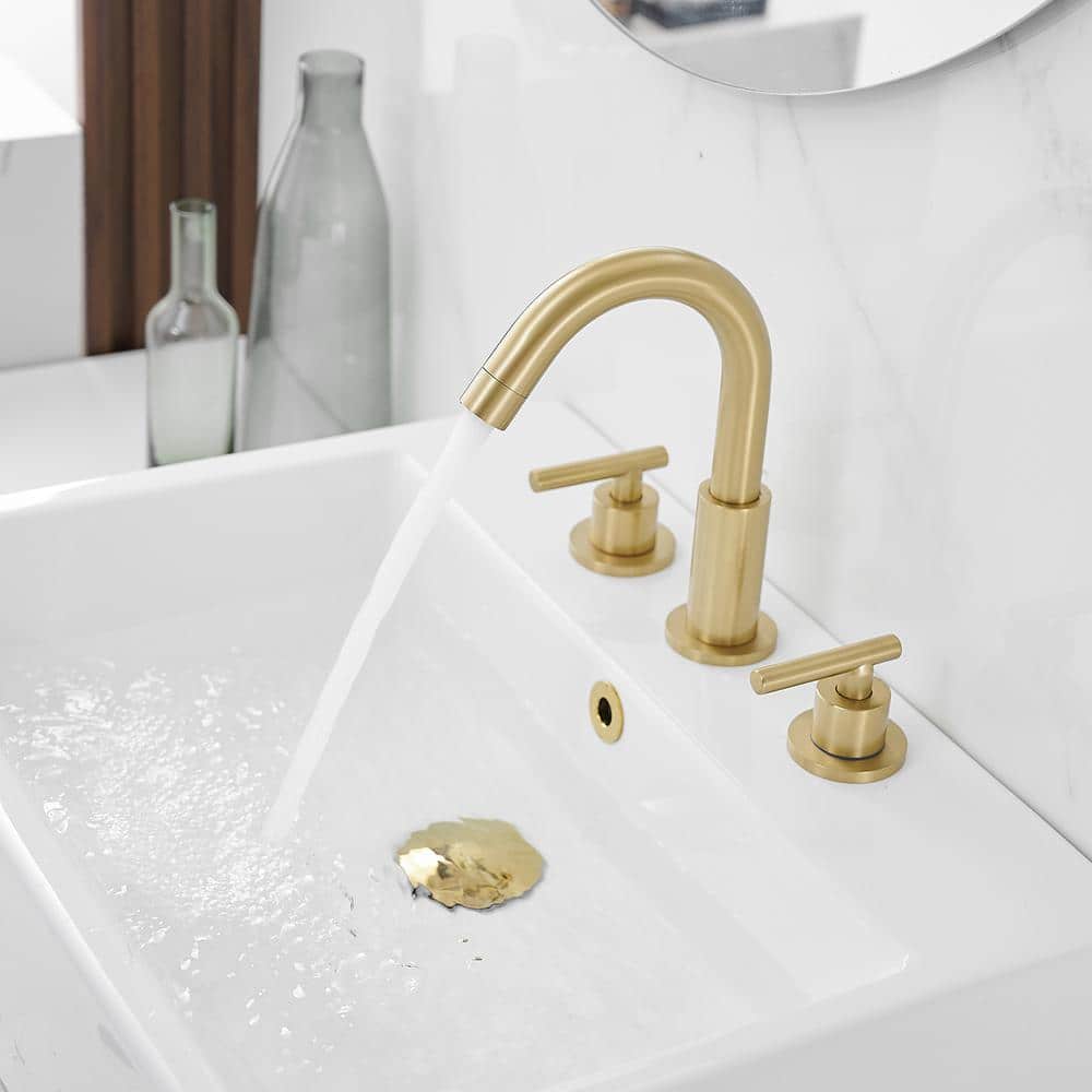 Brushed Gold Stainless Steel 8" Widespread Bathroom Faucet