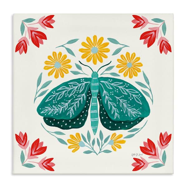 Stupell Industries Green Folk Butterfly by Yvette St. Amant Unframed Animal Graphic Art Print 36 in. x 36 in.
