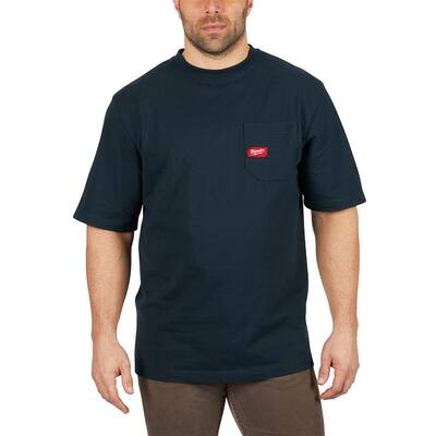 Men's Medium Blue Heavy Duty Cotton/Polyester Short-Sleeve Pocket T-Shirt