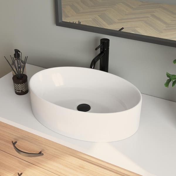 DEERVALLEY DeerValley Horizon 20 in. Oval Ceramic Vessel Sink in White, Faucet not Included