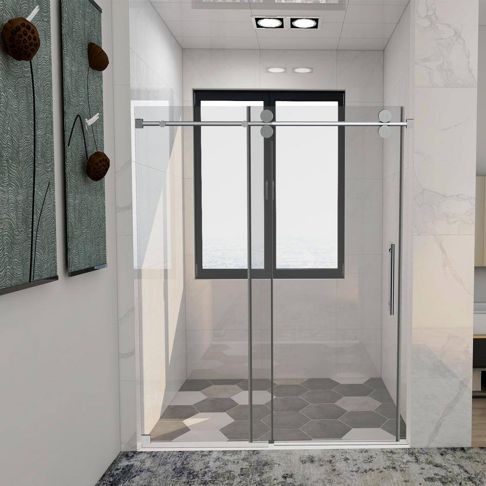 60 in. W x 66 in. H Single Sliding Frameless Shower Door/Enclosure in Brushed Nickel with Clear Glass price history on PriceWatchPro