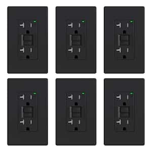 20 AMP 125-V Duplex Tamper Resistant Self-Test GFCI Outlet, with Screwless Wall Plate, UL&CUL Certified, Black (6-Pack)