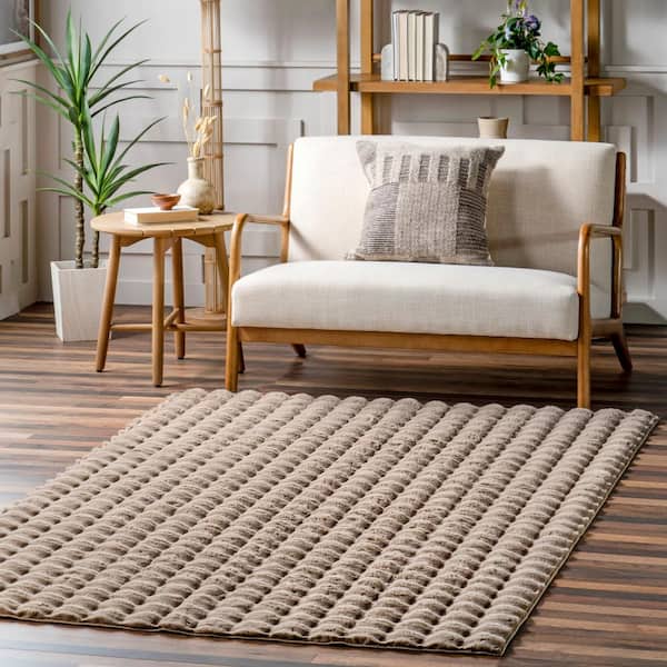 Jeni Solid Faux Rabbit Machine Washable Taupe 2 ft. 6 in. x 8 ft. Runner Rug
