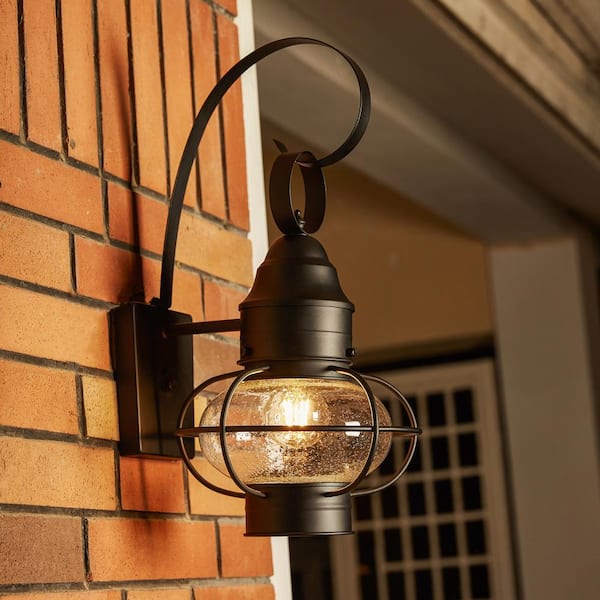 1-Light Matte Black Hardwired Outdoor Wall Lantern Sconce with Clear seeded glass