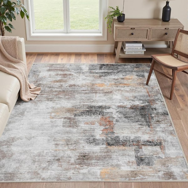 Monet Grey/Red 4 ft. x 6 ft. Modern Abstract Area Rug