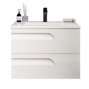 Joy 32 in. Single Sink White Floating Bath Vanity with White Porcelain Top (Assembled)